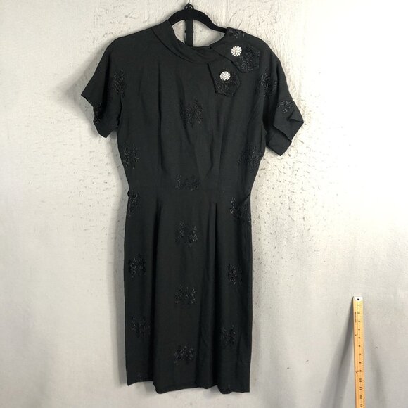 Vintage Handmade Dress Womens Small Black Embroidery Rhitnetone 1950s Event - Picture 1 of 12